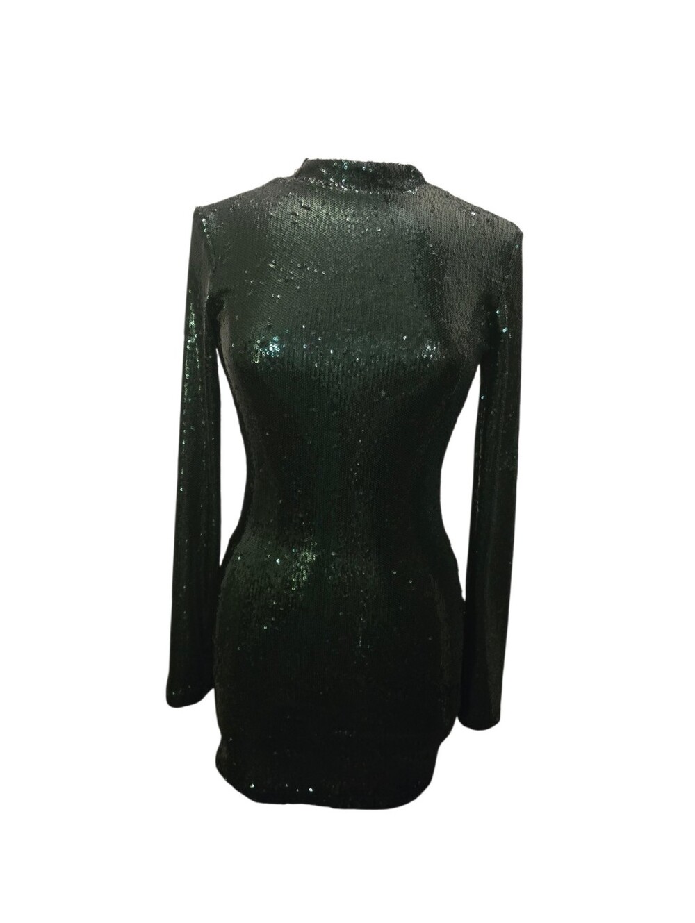 Zara Dark Green Long Sleeve Sequin Mini Dress Size Medium Cocktail Holiday READ